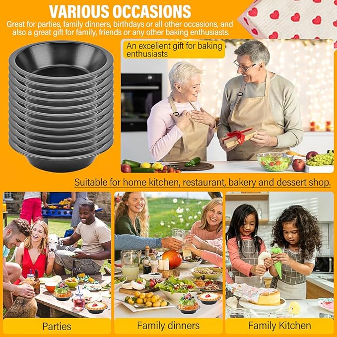 12 Pcs Mini Pie Pans,5 Inch NonStick Individual Dish Pie Plate Reusable Round Tins Small Bakeware for Baking Pot Pies, Cakes, Quiches, Tarts, Desserts(COLOR:Black)