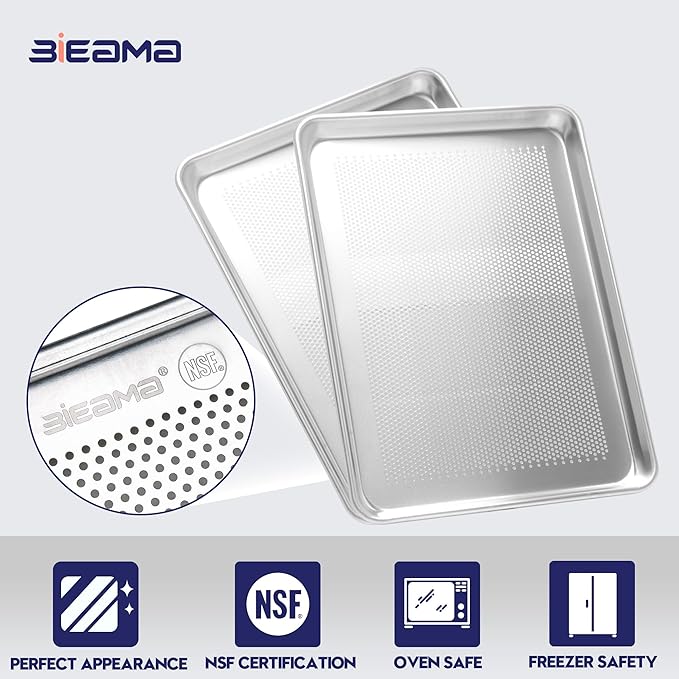 BIEAMA 6 Pack Half Size 18" x 13" Aluminum Baking Sheet Pan Perforated, Commercial Bakery Equipment Cookie Sheets, NSF Approved Baking Tray