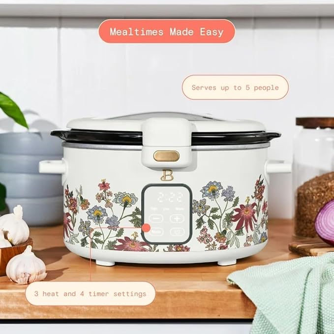 4QT Programmable Slow Cooker with Hinged Lid, Touch Display, Multiple Heat Settings, Ideal for Family Meals