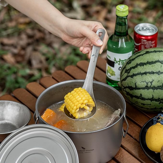 iBasingo Titanium Slotted Spoon Ultralight Kitchen Strainer for Cooking, Noodles, Salad & Hot Pot Fried Food Durable Metal Colander for Outdoor Camping Backpacking Home used, Dishwasher Safe Ti1038A
