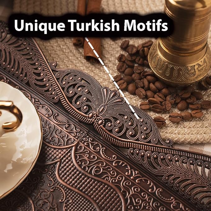 Antique Vintage Tea Coffee Serving Tray Table Home Decor Decorative Handle - Arabic Persian Turkey Fancy Rustic Farmhouse Rectangular Decorative Beverage Bar Ottoman Style Tray Traditional Unique