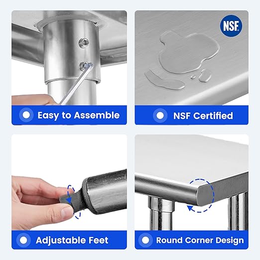 Hally Stainless Steel Table for Prep & Work 24 x 36 Inches, NSF Commercial Heavy Duty Table with Undershelf and Galvanized Legs for Restaurant, Home and Hotel