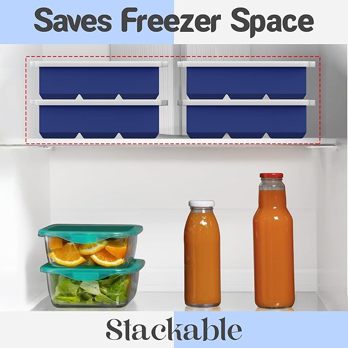 KitchFort Large Silicone Ice Cube Tray (2-Pack), Easy Release 2" Big Ice Cubes - Cocktail, Whiskey Ice Cubes Mold - Ice Trays for Freezer with Lid - Stackable Silicone Ice Tray - Navy Blue