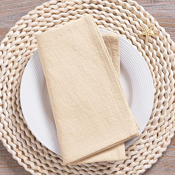 MLMC 4 Pack Champagne Cloth Napkins Rustic Washable Cotton Linen Napkins Set of 4 17"x17" Reusable Dinner Napkins Cloth for Wedding Baby Shower Party Gathering Everyday Use