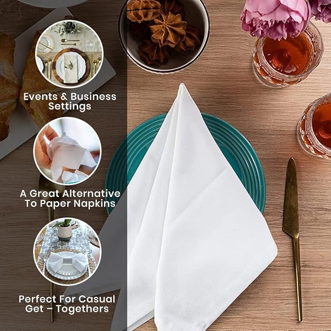 White Cloth Dinner Napkins Cotton 18x18 in Washable Napkins Cloth|Absorbent Reusable Spring Easter Basket Decor Pk of 6 Table Napkins Cocktail Party Wedding BBQ Hotel Cafe Cloth Napkins