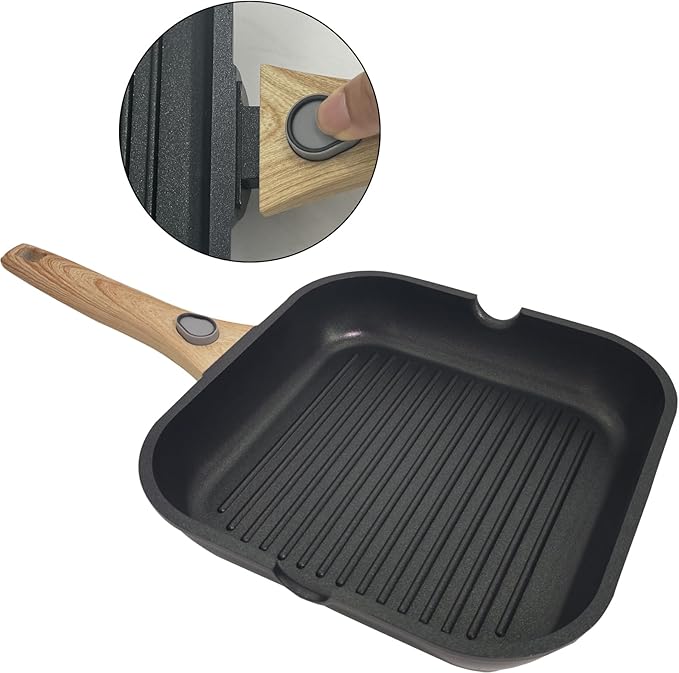 SC Cooker Nonstick Square Grill Pan for Stove Tops, Detachable Handle Griddle Pan,9.5inch Remove Handle Grill Pan with Pour for Cooking,Induction,Gas,Non Toxic,PFOA Free(Granite, Square-9.5inch)