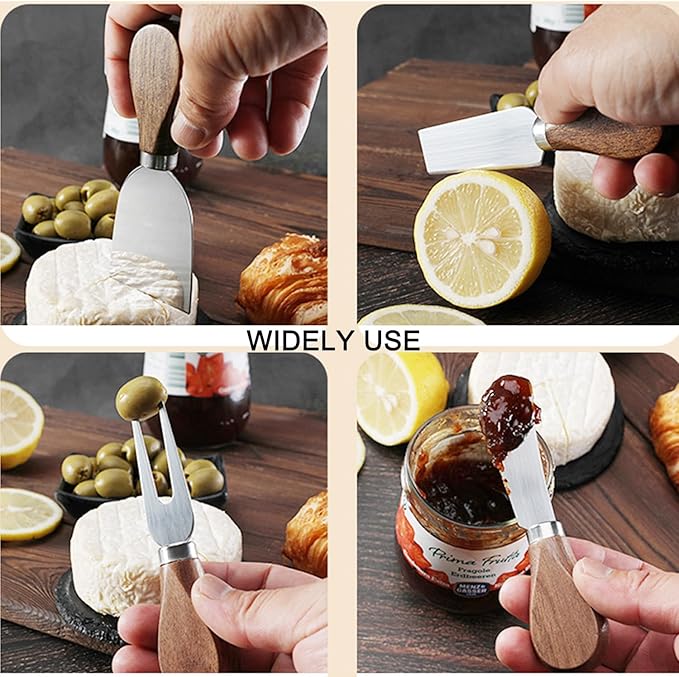 6Pcs Cheese Knife Set,Cheese Knives Cheese Slicer Cheese Cutter Cheese Fork,Cheese Spreading Knife,Wood Handle Stainless Steel Slicer for Charcuterie Boards Cutlery Gift Set
