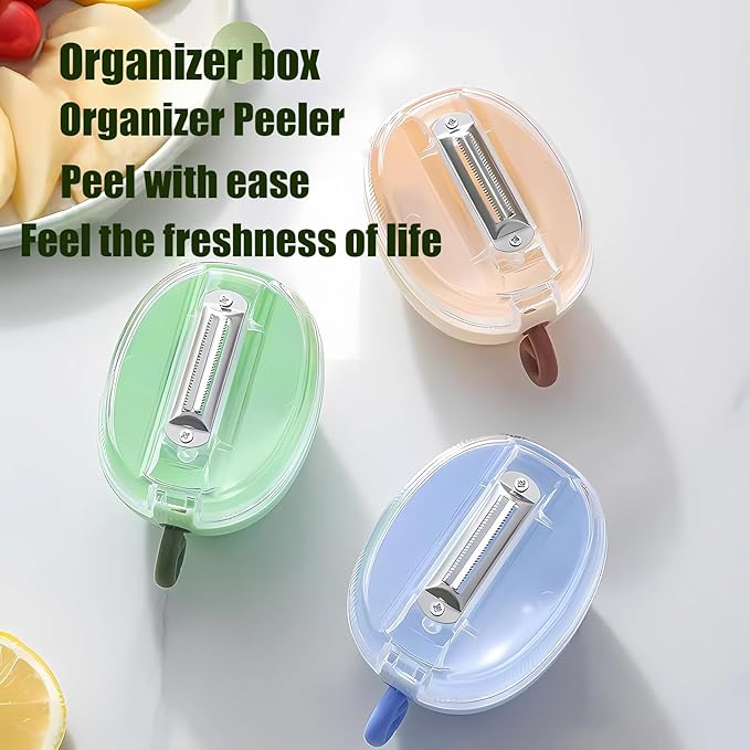 Paring Knife with Storage Case, Fruit and Vegetable Peeler with Container, Travel Home Kitchen Reversible Stainless Steel Multi-Purpose Peeler (Beige)
