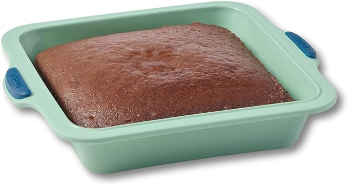 Starfrit Silicone 8” Square Cake Pan with Integrated Metal Frame - No Tray Needed - Easy Unmolding - LFGB Premium Silicone