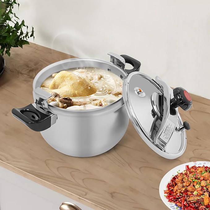 9.5 Quart Pressure Cooker Stainless Steel Pressure Canner, Large Capacity, Commercial Pressure Cooker Clamp On Type, Single Valves for Family or Commercial Use