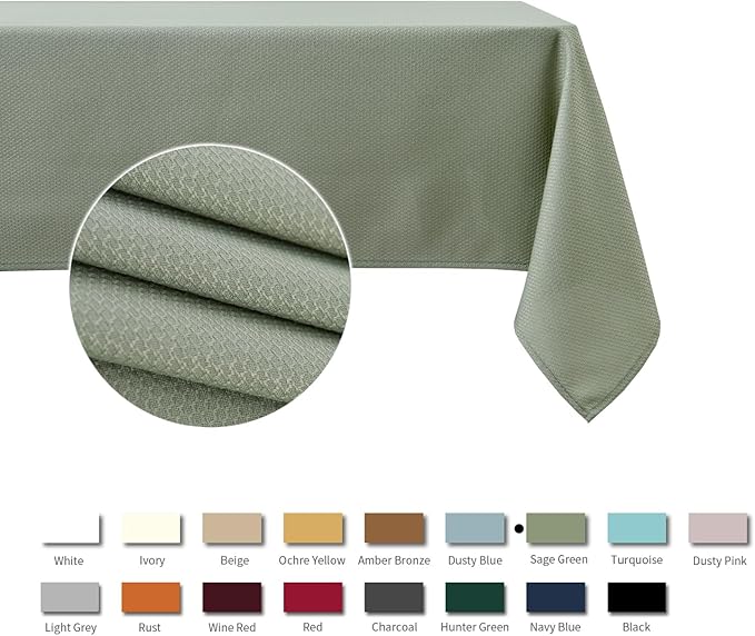 maxmill Jacquard Square Tablecloth Stain Resistant Spillproof Wrinkle Free Washable Soft Table Cloth, Decorative Fabric Table Cover for Dining Room, Indoor and Outdoor Use, 52 x 52 Inch Sage Green