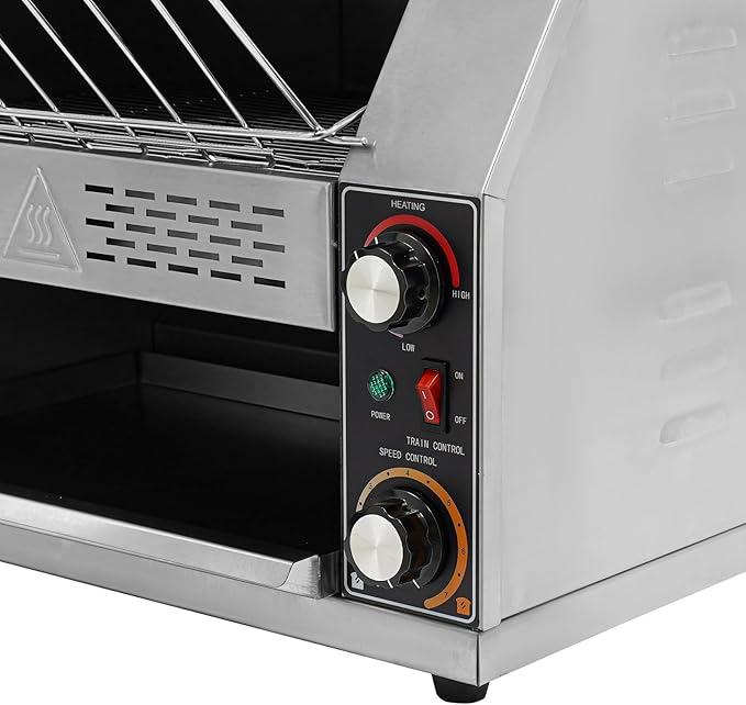 Commercial Conveyor Toaster, 2400W 450 Slices/H Toaster Conveyors Heavy Duty Industrial Conveyor Toasters Stainless Steel Electric Oven w/Dual Heating Tube 7-speed Adjustments (18.31*16.42*15.28In)