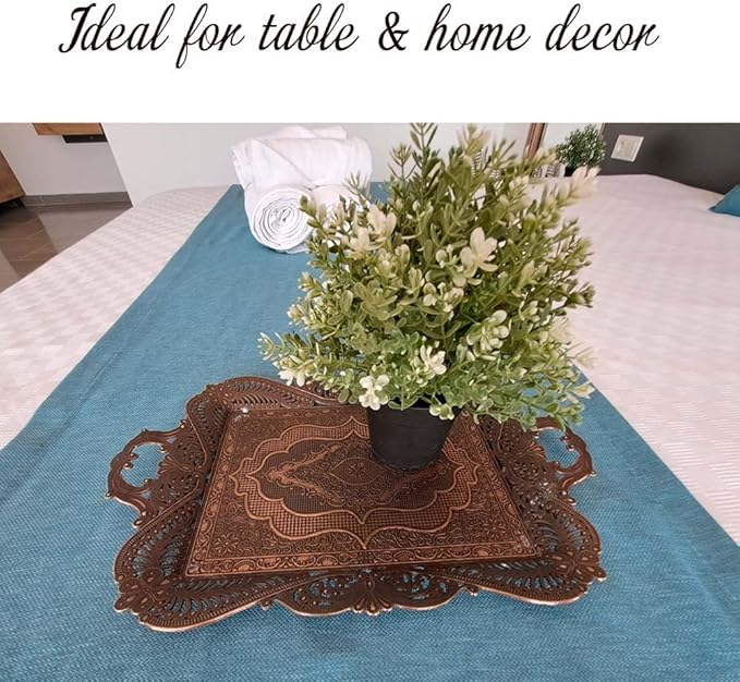 Antique Vintage Tea Coffee Serving Tray Table Home Decor Decorative Handle - Arabic Persian Turkey Fancy Rustic Farmhouse Rectangular Decorative Beverage Bar Ottoman Style Tray Traditional Unique