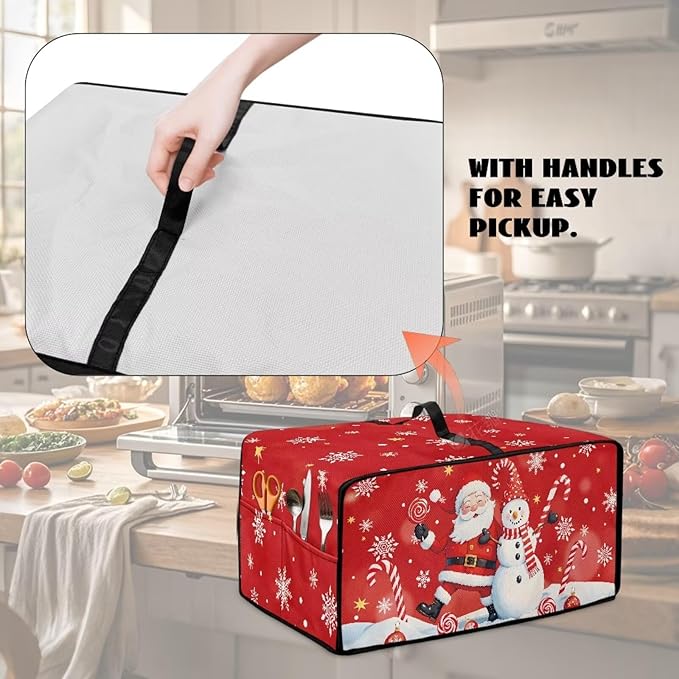 Doojoayie Chrsitmas Toaster Oven Cover Santa & Snowman Print 4 Slice Bread Machine Dust Protector Universal Fit Dust-proof & Stain Resistant Covers for Kitchen Appliance
