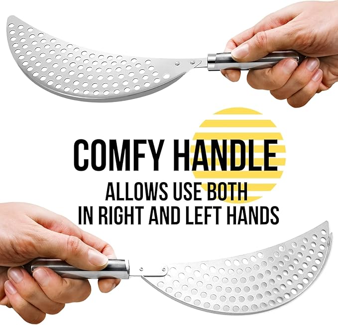 Pack of 2 Held Crescent Drainer Pan Pot Strainer with Handle Stainless Steel Hand for Spaghetti Fry Noodles Fruit Vegetable Pasta Strainer Colander Heavy Duty Food Drainers