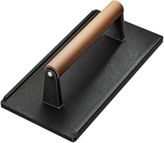 Yoehka Cast Iron Grill Press-1PCS, Heavy Duty Bacon/Burger/Griddle/Chef Press with Wood Handle, Perfectly Grilled Steak,Meat,Sandwich,Panini, 2.25lbs Cooking Weight,Rectangle(8.27"×4.25"×3.35”in)