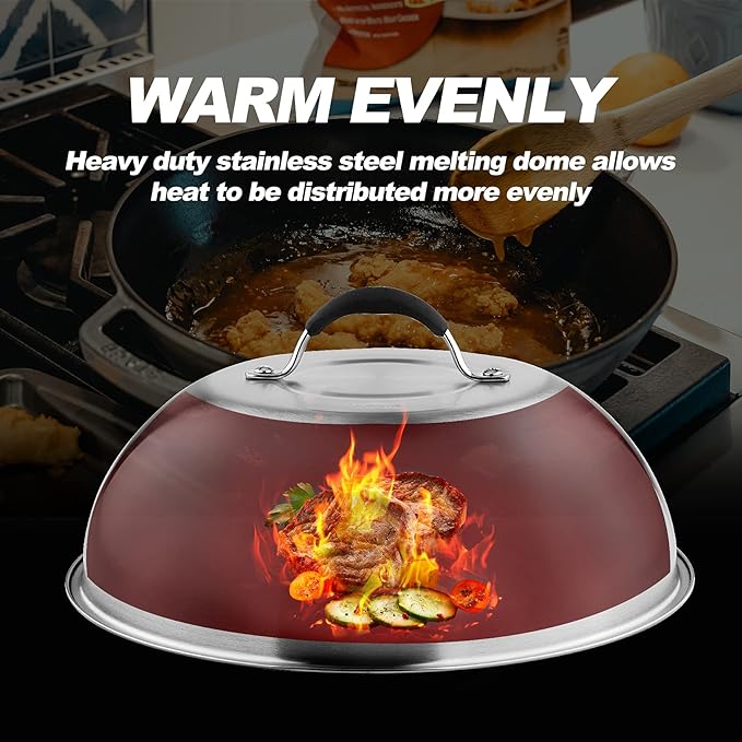 Skyflame 12'' Cheese Melting Dome & 8'' Burger Press, 2pcs Griddle Accessories Set for Flat Top Grill/BBQ – Stainless Steel Cover & Bacon Smasher, Indoor Outdoor