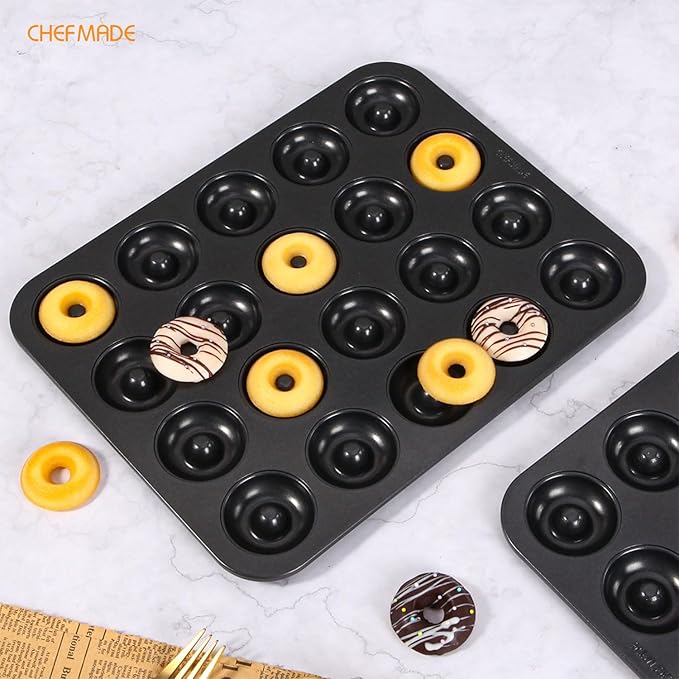CHEFMADE Donut Pan, Nonstick 20 Cavity Mini Ring Doughnut Baking Pan