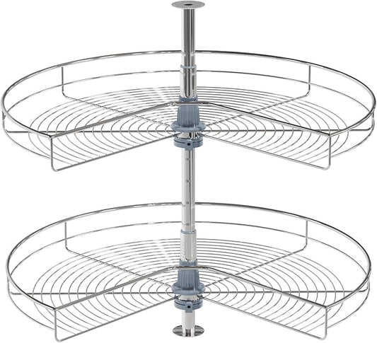 Dowell Base Cabinet Kidney Shape Dia.32 270° Lazy Susan, 2 Shelves, Kitchen Base Corner Cabinet Organizer (Chrome 4001 270 32)