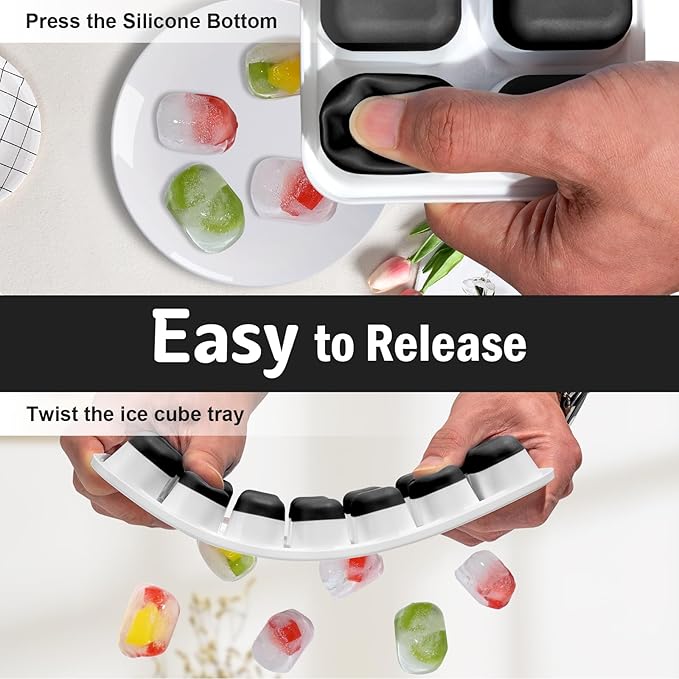Ice Cube Trays 5 Pack for Freezer – 70 Cubes, Reinforced Snap Lids That Stay Closed, Silicone Push-Release Bottom, BPA-Free PP Frame, Stackable Ice Molds – Modern Home Bar & Everyday Freezer Use