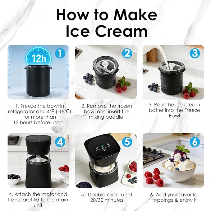 Ice Cream Maker Machine | Premium Electric Mini Maker Machine for Gelato, Sorbet & Frozen Yogurt | Low-Noise Operation, Easy to Clean
