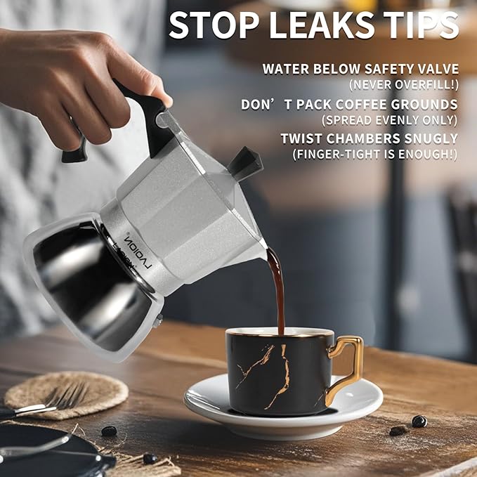 LAOION Stovetop Espresso Maker, 3Cup Moka Pot, Espresso Machine Compatible with Induction Cooktops, 150ml Stainless Steel & Aluminum Cuban Coffee Maker for Cafetera Cubana, Silver