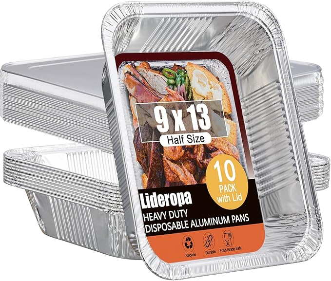 Lideropa Disposable Aluminum Foil Pans with Lids 9x13-10 Pack Aluminum Foil Pans, Heavy Duty Aluminum Baking Pans for Cooking, Baking, Meal Prep, Parties & Food Storage