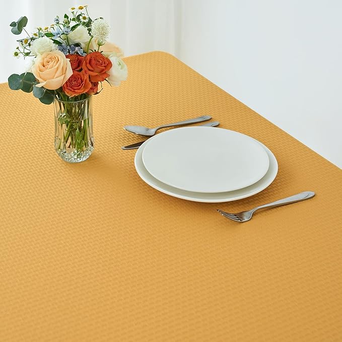 maxmill Tablecloth Weaved Texture Stain Resistant Waterproof, Wrinkle Resistant Washable Table Cloth, Fabric Table Cover for Dining Room, Indoor Outdoor Use, Rectangle 70 x 120 Inch, Ochre Yellow