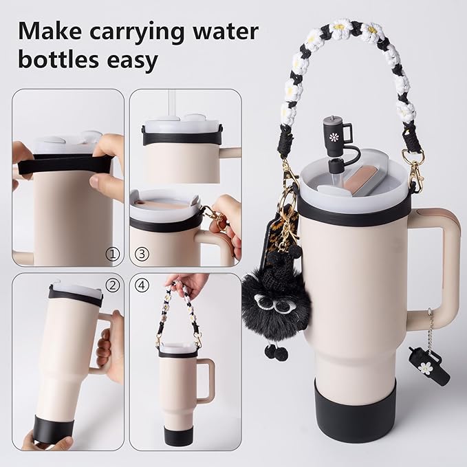 Stanley Cup Accessories Set I Water Bottle Handle Strap, Silicone Cup Boot, Lipstick Holder, Keychain Charms & Handle Charms,Straw Topper Accessories for Stanley Cups 40oz/30oz