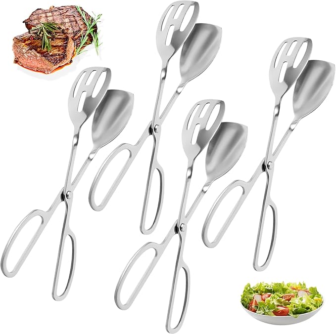 4 Pack Serving Tongs for Buffet Party Catering, Stainless Steel Salad Tongs with Scissor Handles, Thickening Food Scissor Tongs, Suitable for Cooking, Baking, BBQ, Restaurants and Home Kitchen