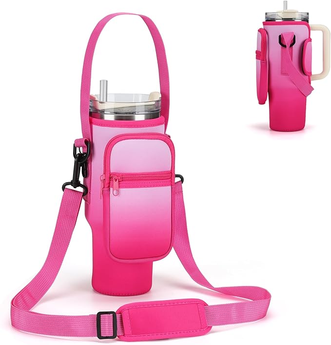 Water Bottle Carrier Bag for Stanley 40/30 oz Tumbler with Phone Pocket Neoprene Water Bottle Holder with Shoulder & Handheld Strap Stanley Cup Accessories