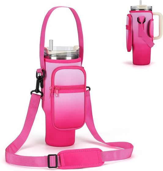 Water Bottle Carrier Bag for Stanley 40/30 oz Tumbler with Phone Pocket Neoprene Water Bottle Holder with Shoulder & Handheld Strap Stanley Cup Accessories