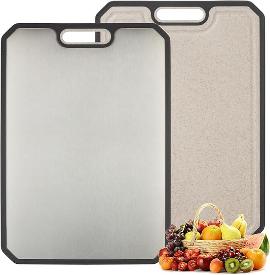 Garvee 304 Stainless Steel Cutting Board for Kitchen - Double Sided Chopping Board with Deep Juice Groove & Handle, Over-The-Sink Design, Scratch Resistant, 15x10 Inch, Premium Kitchen Gift