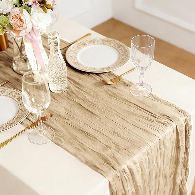 3 Pack Beige Cheesecloth Table Runner -17×120 Inch Gauze 10 FT Long Cheese Cloth Table Runners for Bridal Wedding Party Baby Shower Holiday Birthday Home Easter Decor (Beige, 3PC)