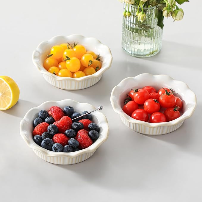 vancasso Mini Pie Pans Set of 6, 5.2 Inch Ceramic Deep Dish Pie Plates with Ruffled Edge for Baking, Microwave & Oven Safe, White