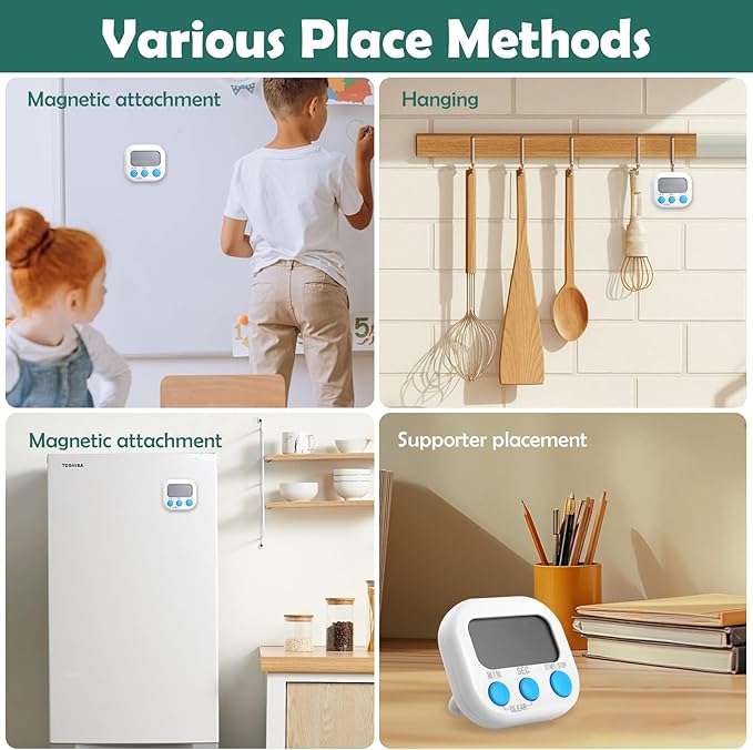 Kitchen Timers 4 Pack, Electronic Timers with Loud Alarm for Cooking, Magnetic Digital Timers Big LCD Display 4 White(No Battery Included)
