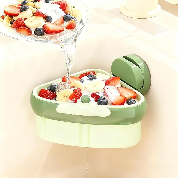 Suction Cup Sink Corner Rack,Sponge Storage Rack,Automatic Dumping Sink Strainer Basket,Suction Cup Basket,Food Drainer,Suitable for Kitchen Sinks, Dining Tables, and Kitchen,Islands,Bathroom (Green)