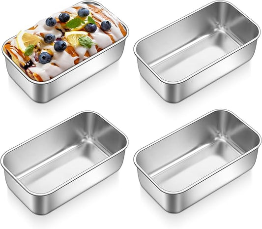 P&P CHEF Mini Loaf Pans Set, 4 PCS Small Bread Loaf Pan for Baking, 6.3 x 3.5 Inch Stainless Steel Baking Pans for Homemade Bread, Meatloaf, Cake and Brownies, Healthy & Non Toxic, Dishwasher Safe