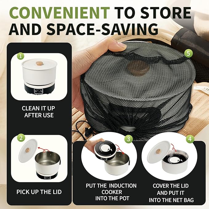 Portable Induction Cooktop with 2-Qt Pot - 650W Fast Heating, Low Noise | 7-Inch Mini Cooker for Travel, Home,Camping & RV | Flameless, Compact Space-Saving Design