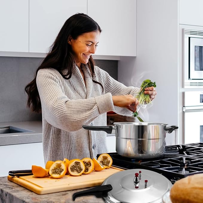 BreeRainz 5.3 Quart Pressure Cooker, 10 PSI Induction Compatible Pressure Canner w/Honeycomb Stainless Steel Clad Base for Fast & Even Heating, Canning Rack Included