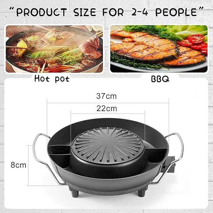 Electric Hot Pot & Grill Combo, Non-Stick Soup & Korean BBQ for 2-4 People, Easy Clean, Versatile Kitchen Essential for Family Gatherings, Medium Size, Perfect for Entertaining