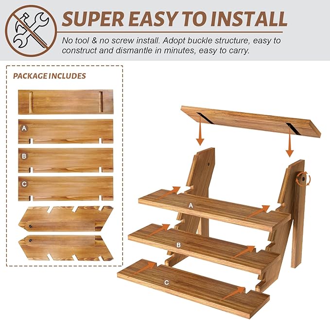 Wooden Cupcake Stand - 4 Tier Cupcake Display Stand, Rustic Tiered Display Stand, Tool Free Installation Cupcake Stand for Baby Shower Decorations Birthday Party Supplies(Pine Wood)