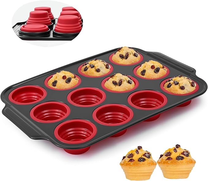 YiYeraio 12 Cups Silicone Muffin Pans for Baking with Metal Frame, Egg Bite Molds, Cupcake Pans Regular Size, Muffin Tins Easy to Pop Nonstick Non Toxic Bakeware for Oven Dishwasher Safe