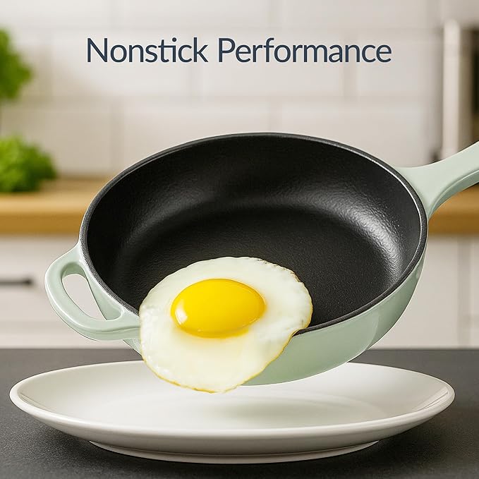 Best Choice Products Non-Stick Pot & Pan Cookware Set, Cast Iron, 2Qt Skillet W/Lid, 10" Grill Or Griddle Pan W/Press, 6Qt Enameled Dutch Oven, Non-toxic, For Cooking & Grilling - Sage