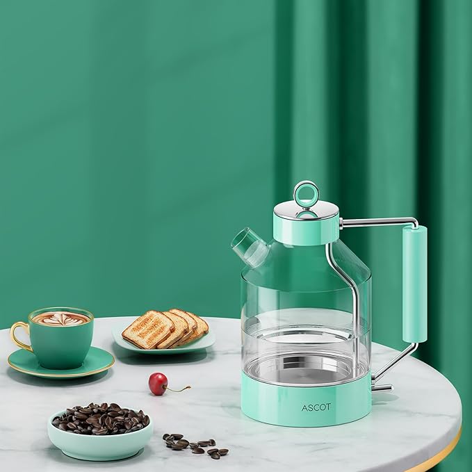 ASCOT Electric Kettle, Glass Electric Tea Kettle Gifts for Men/Women/Family 1.5L 1500W Borosilicate Glass Tea Heater, with Auto Shut-Off and Boil-Dry Protection