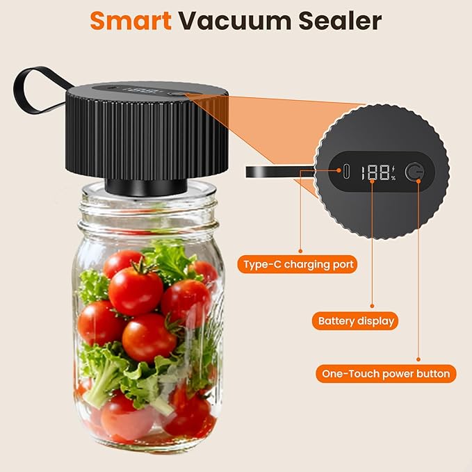 Electric Mason Jar Vacuum Sealer, Upgraded 3-in-1 Jar Vacuum Sealer Kit for Mason Jars, Canning, Containers, Bags, Ideal for ‌Home Cooks, DIY Enthusiasts