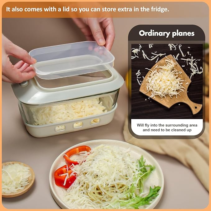 Cheese Grater with Container and Lid,Glass Food Storage Box with Silicone Sleeves,Hand Chopper Graters,for Ginger, Vegetables, Butter, Chocolate & Nutmeg,for Microwave, Dishwasher, Oven