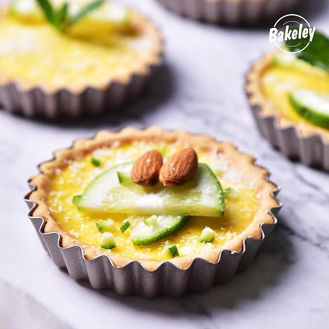 Bakeley Mini Tart Pan Set, 4-Inch 4pcs with Removable Loose Bottom Non-Stick Round Quiche Bakeware for Oven and Instant Pot Baking (Champagne Gold)
