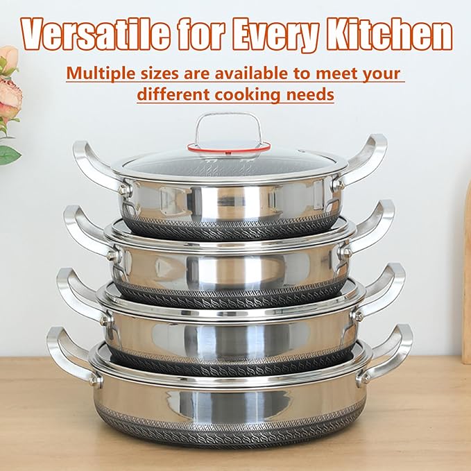 STEHEMO Hybrid Stainless Steel Saute Pan with Lid, Non Stick Frying Pans, Induction Large Skillet, Cooker Pan for Chefs, Dishwasher & Oven Safe,12.6IN