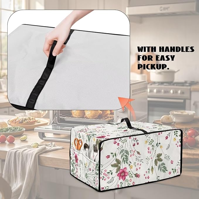 Doojoayie Floral Toaster Oven Cover Universal Fit Kitchen Appliance Dust Protector 6 Slice Toaster Cover Polyester Fabric Kitchen Appliance Dustproof Protector